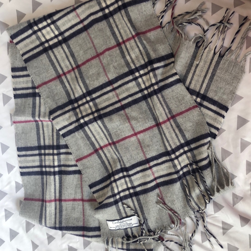 Purple and grey checkered scarf